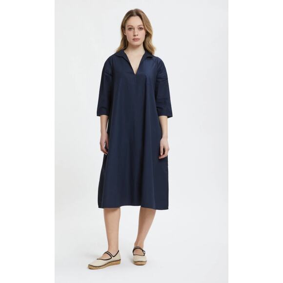 Labo Art 100% Italian Poplin Cotton Clara Midi Dress Black Size Medium - Picture 1 of 10